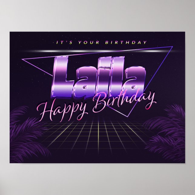 Laila Name Vorname lila retro Poster Geburtstag (Vorne)