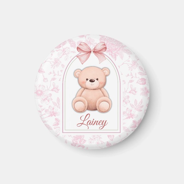 Lainey | Benutzerdefiniertes rosa Teddy-Bär-Kinder Magnet (Vorne)