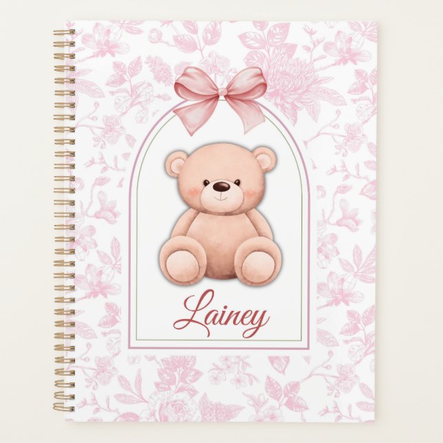 Lainey | Benutzerdefiniertes rosa Teddy-Bär-Kinder Planer (Vorderseite)