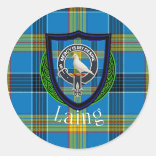 Laing schottischer Clan-Tartan und Wappen Runder Aufkleber