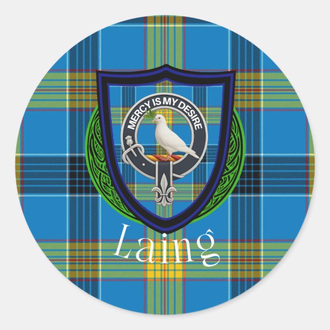 Laing Scottish Clan Tartan & Crest Runder Aufkleber (Vorderseite)