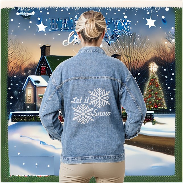 Laisser Il Neige Hiver Blanche Flammes De Neige Dé (Let It Snow Winter White Snowflakes Delicate Warm Denim Jacket)