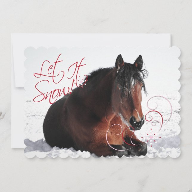Laisser Neige Equine Carte Vacances (Devant)