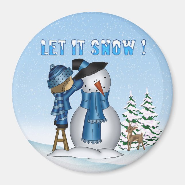 Laisser Neige Snowman Magnet rond (Devant)