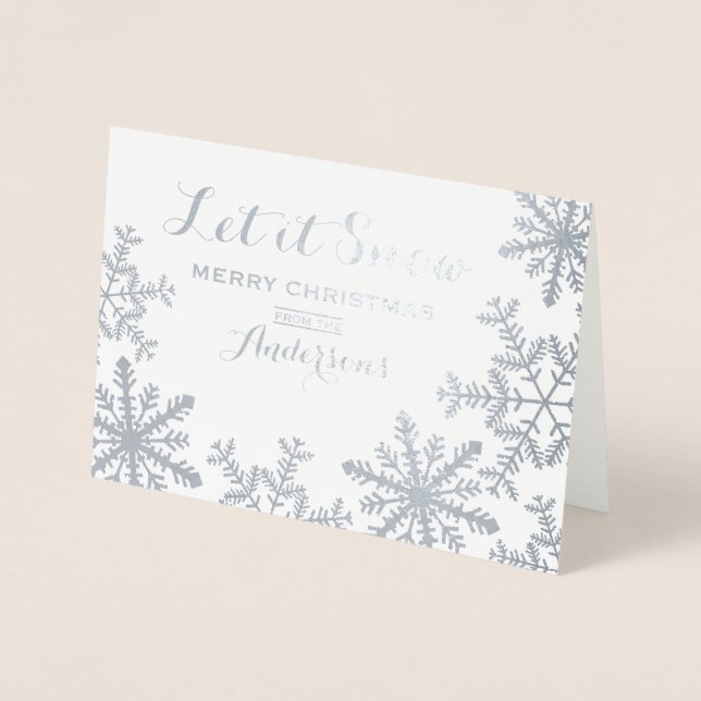 Laisser neiger Silver Foil Snowflakes Carte de Noë (Devant)