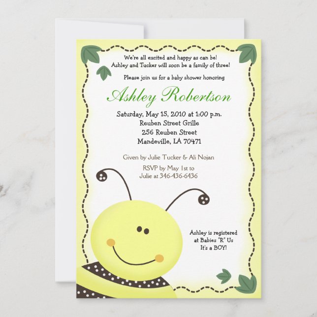 Laissez-le BEE Bumblebee Baby shower Invitation (Devant)