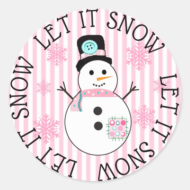 Laissez-le neige Snowman rose Stickers de Noël (Devant)