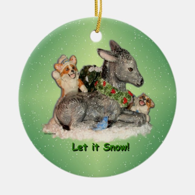 "Laissez-le neiger !" Corgis et ornement de Noël (Devant)
