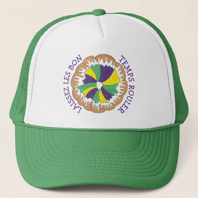 Laissez Les Bon Temps Rouler Mardi Gras King Cake Truckerkappe (Vorderseite)