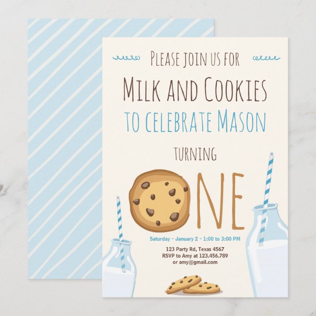 Lait et biscuits Invitation de la fête Boy Anniver (Devant / Derrière)