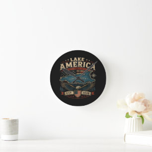 Lake America USA Zuvor Lustig Patriotisch Runde Wanduhr