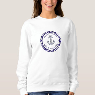 Lake Arrowhead Custom Anchor Rope Navy Blue White Sweatshirt
