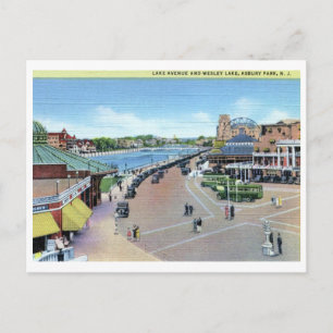 Lake Ave und Wesley Lake, Asbury Park NJ Vintag Postkarte