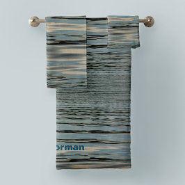 Lake Blue Beige Wavy Streifen Badhandtuch Set