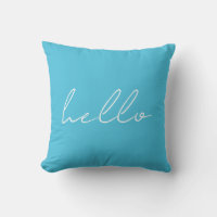 Lake Blue Hello Throw Pillow