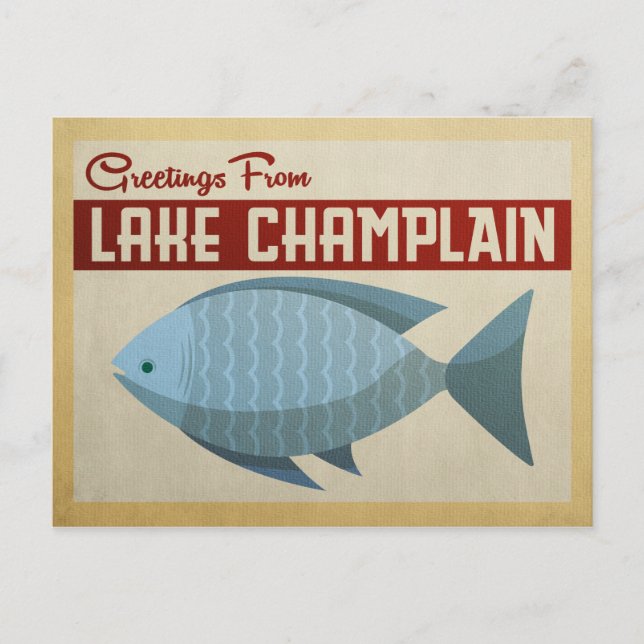 Lake Champlain Fish Vintage Travel Postkarte (Vorderseite)