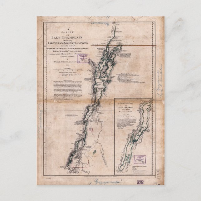 Lake Champlain Lake George Crown Point Map (1776) Postkarte (Vorderseite)