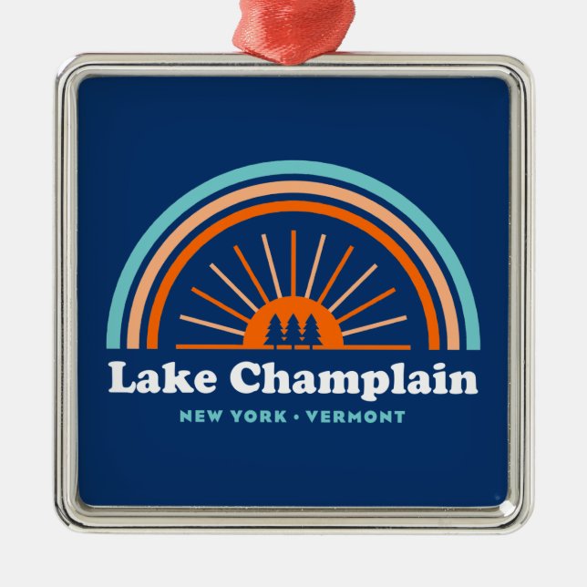 Lake Champlain New York Vermont Rainbow Ornament Aus Metall (Vorne)