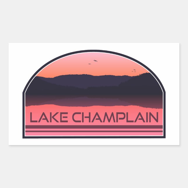 Lake Champlain New York Vermont Red Sunrise Rechteckiger Aufkleber (Vorderseite)