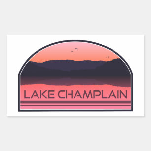 Lake Champlain New York Vermont Roter Sonnenaufgan Rechteckiger Aufkleber