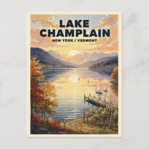 Lake Champlain New York Vermont Vintage Reise Postkarte