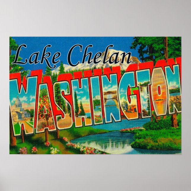Lake Chelan, Washington - Große Letter Scenes Poster (Vorne)