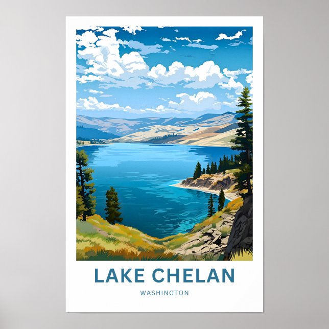 Lake Chelan Washington Travel Print Poster (Vorne)