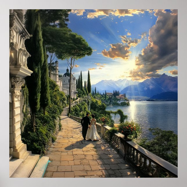 Lake Como Italy Square Travel Poster Art (Vorne)