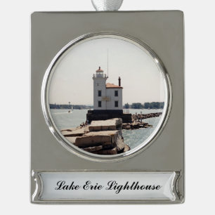 Lake Erie Lighthouse Banner-Ornament Silber