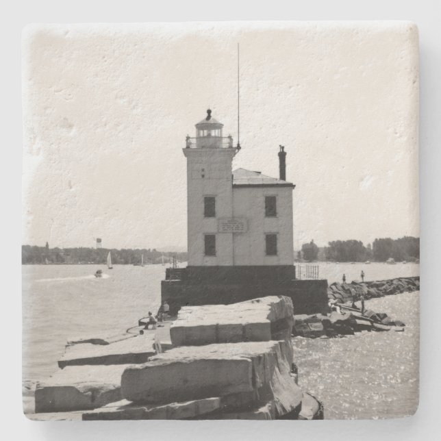 Lake Erie Lighthouse Steinuntersetzer (Vorderseite)