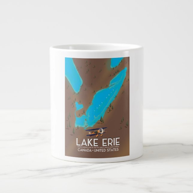 Lake Erie, USA Lake Map Reiseplakat Jumbo-Tasse (Vorderseite)