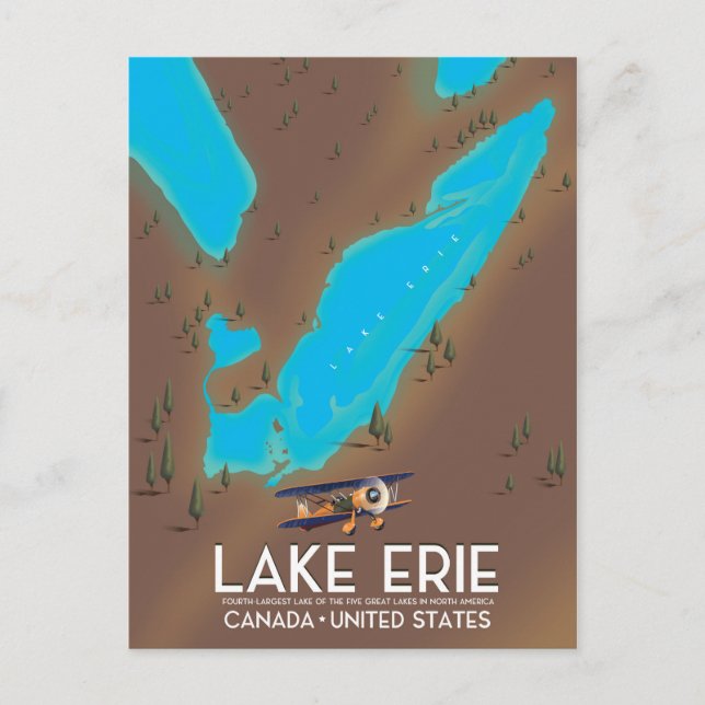 Lake Erie, USA Lake Map Reiseplakat Postkarte (Vorderseite)