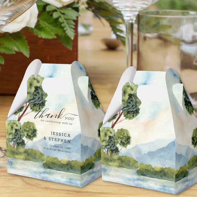 Lake Evergreen Watercolor Wedding Danke Geschenkschachtel (Personalized Wedding favor boxes from Lake Evergreen collection)