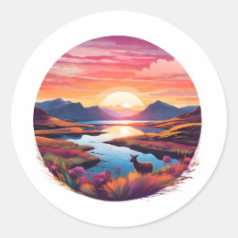 Lake Ewe Sunset in Schottland Runder Aufkleber