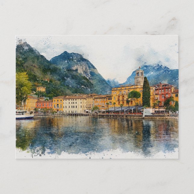 Lake Garda (Lago di Garda) - Watercolor Splash Postkarte (Vorderseite)