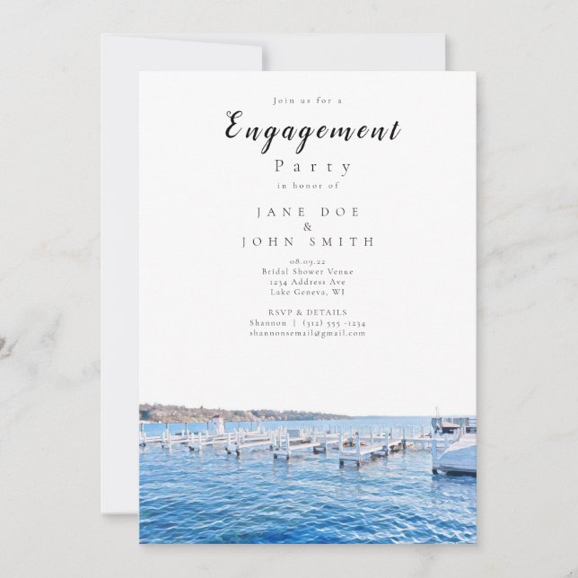 Lake Geneva Wisconsin Engagement Party Einladung (Vorderseite)