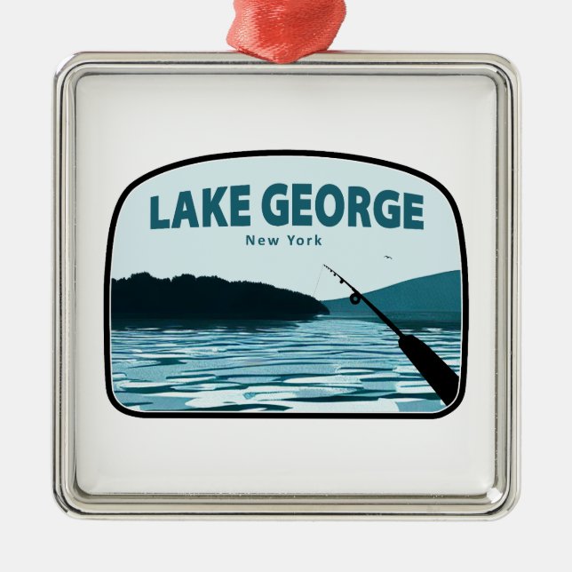 Lake George New York Fishing Rod Ornament Aus Metall (Vorne)