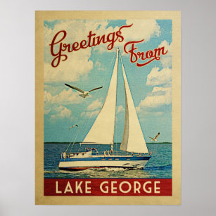 Lake George Sailboat Vintage Travel New York Poster