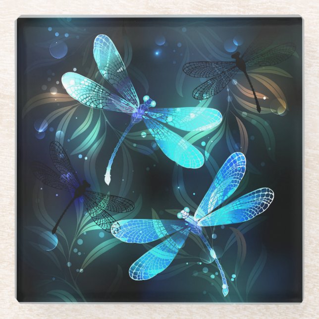Lake Glows Dragonflies Glasuntersetzer (Vorderseite)