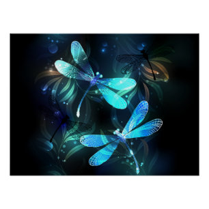 Lake Glows Dragonflies Poster