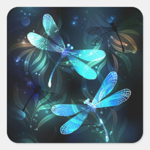 Lake Glows Dragonflies Quadratischer Aufkleber