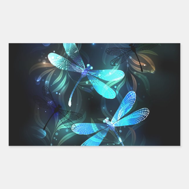 Lake Glows Dragonflies Rechteckiger Aufkleber (Vorderseite)