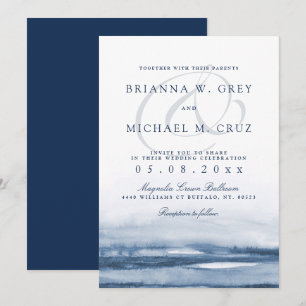 Lake Harbour Fog Faire-part de mariage Navy Back