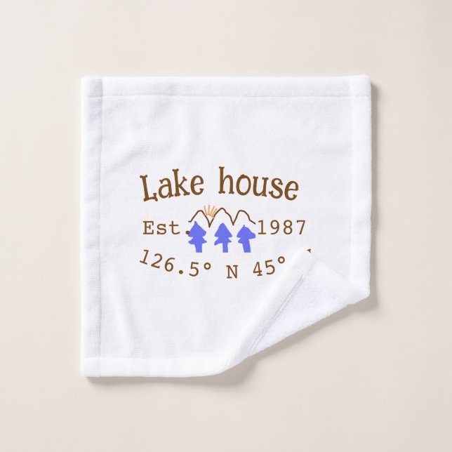 Lake house et. Date année coordonnées personnalisé (Gant de toilette)