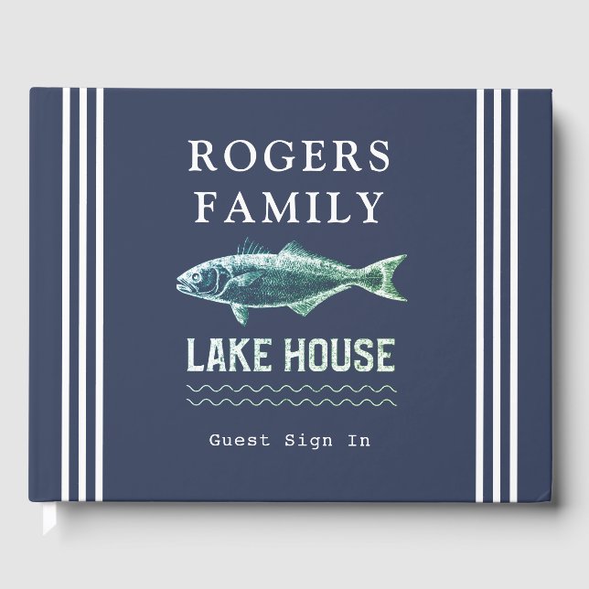 Lake House Personalisierte Ferien Rental Navy Blue Gästebuch (Vorderseite)