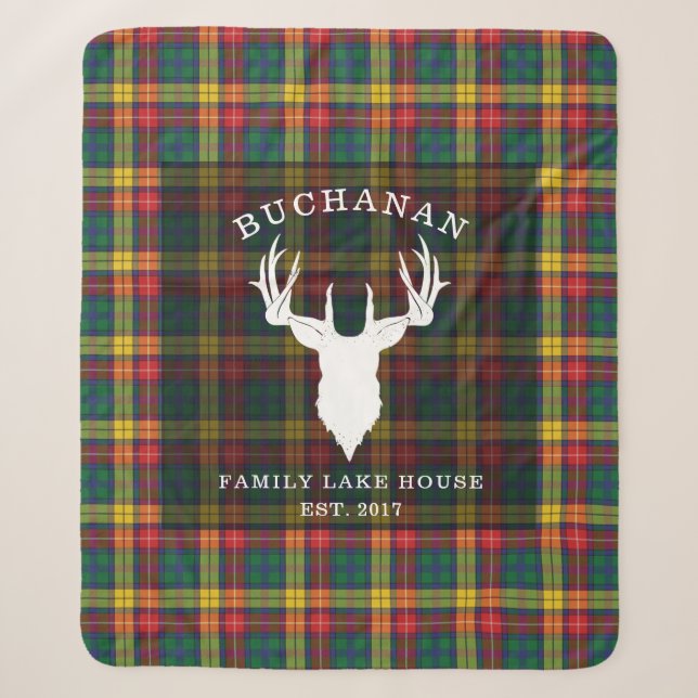 Lake House Tartan Kariert Clan Buchanan Familienna Sherpadecke (Vorderseite)