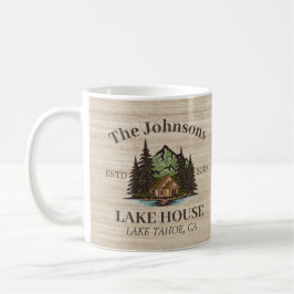 Lake House Wood Themed Family Name Personalisiert Kaffeetasse