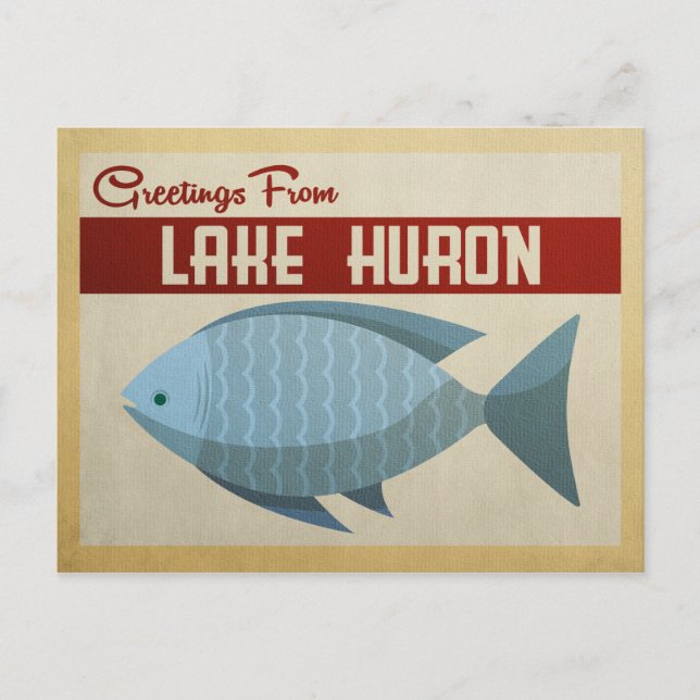 Lake Huron Blue Fish Vintage Travel Postkarte (Vorderseite)