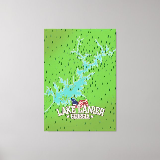 Lake Lanier Georgia Karte Leinwanddruck (Vorderseite)