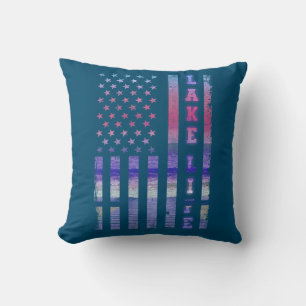 Lake Life American Flag Dock Sunset Wakeboarder Kissen